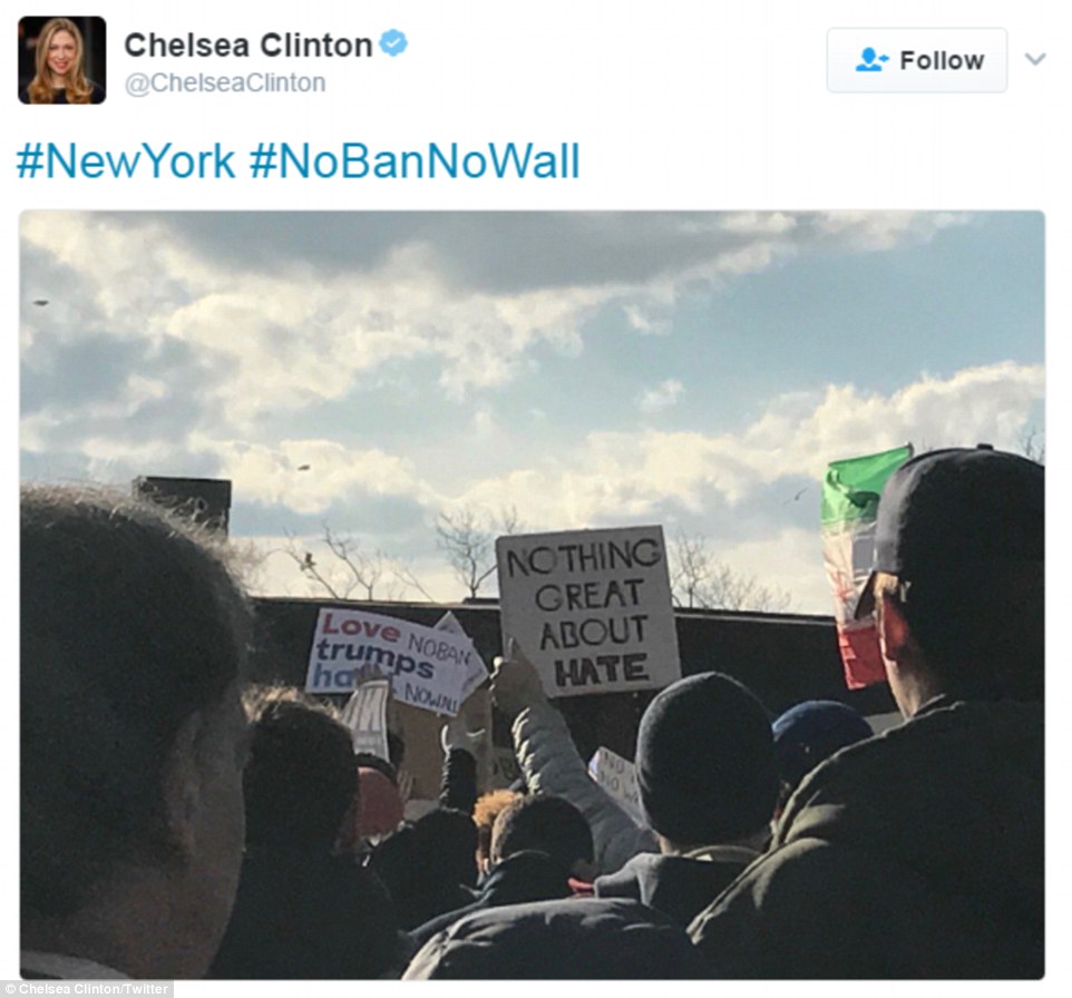 Chelsea Clinton, the daughter of Trump's defeated presidential rival, Hillary, tweeted a picture from the rally