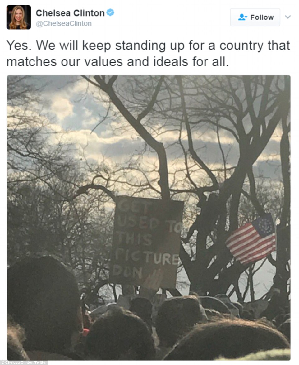 Clinton shared the pictures on social media from inside the crowd at Battery Park in downtown Manhattan on Sunday