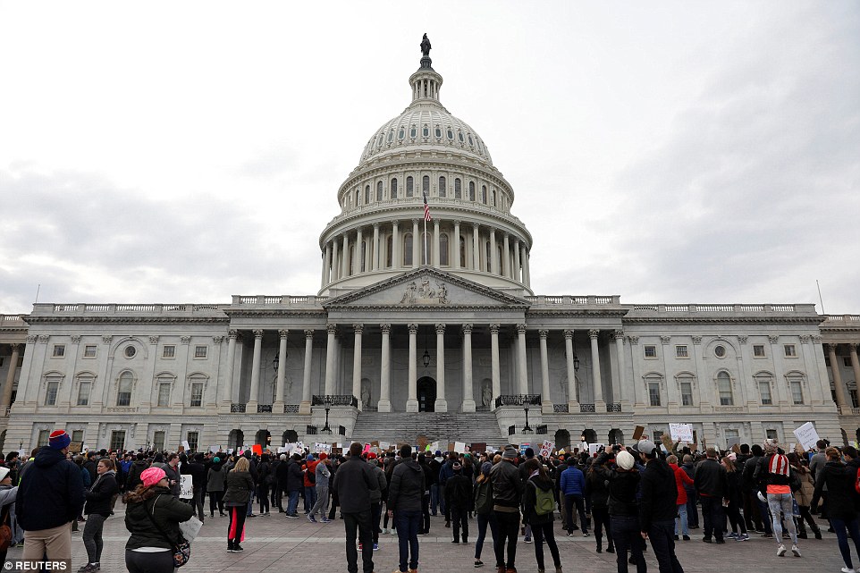 Demonstrators took their protest to the steps of the Capitol on Sunday, where Trump took the oath of office just nine days ago