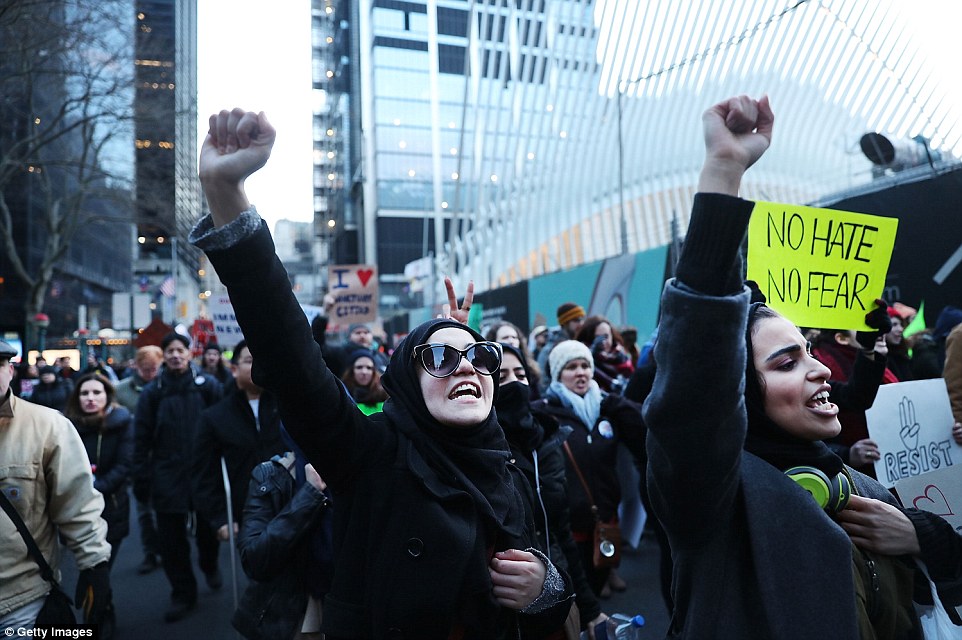 Thousands attended an afternoon rally to protest President Trump's new immigration policies in lower Manhattan