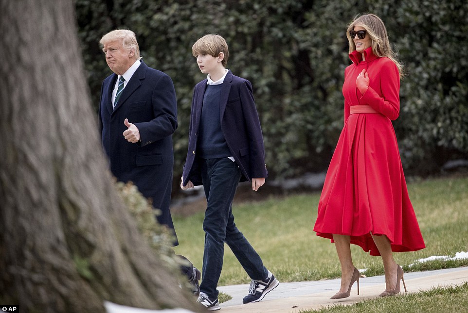 Visiting dad: Barron Trump was at the White House on Friday (above) for the first first time since the weekend of President Trump's inauguration in January