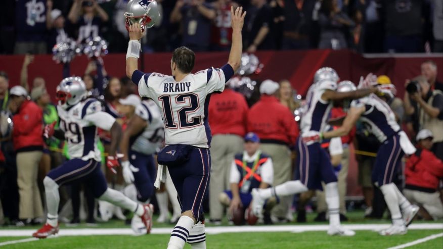 Feb. 5, 2017: New England Patriots quarterback Tom Brady reacts after winning Super Bowl 51 against the Atlanta Falcons in overtime in Houston.
