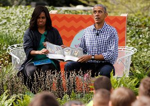Michelle Obama and Barack Obama read Where the Wild Things Are for children at the annual White House Easter egg roll in 2016.