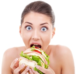 Shocked Woman Eating Bread