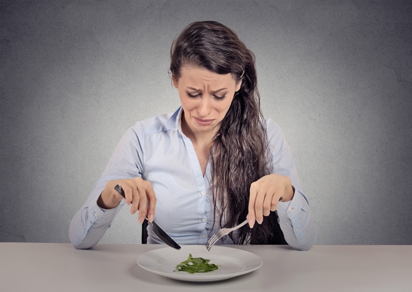 Brunette Upset About Eating Only Lettuce