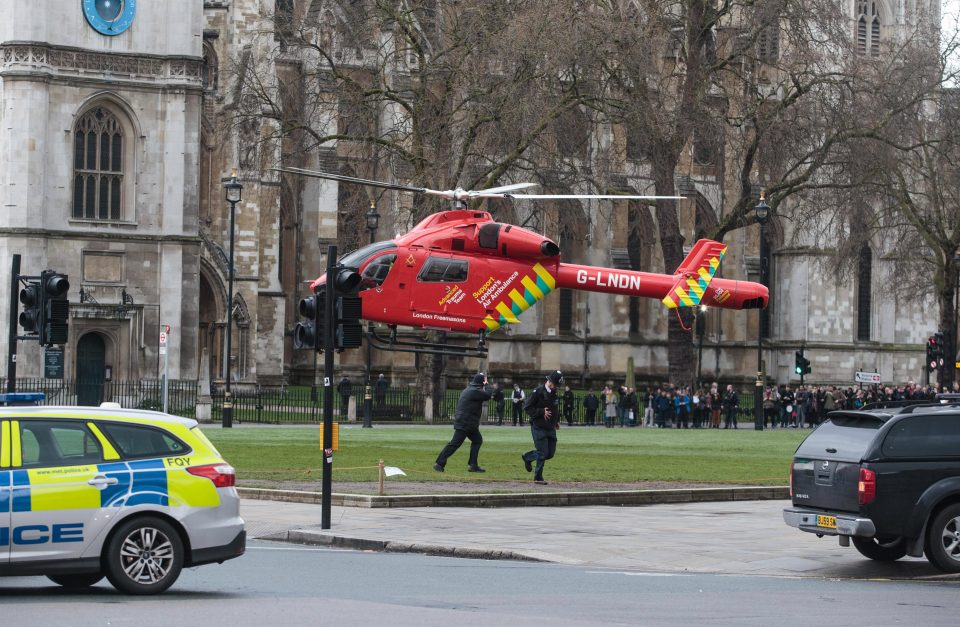  Three helicopters were seen above Westminster as the incident unfolded, with an air ambulance also called in