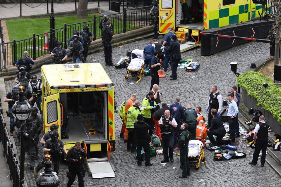 Emergency services rush to the aid of those critically injured in Parliament ground in the aftermath of the attack