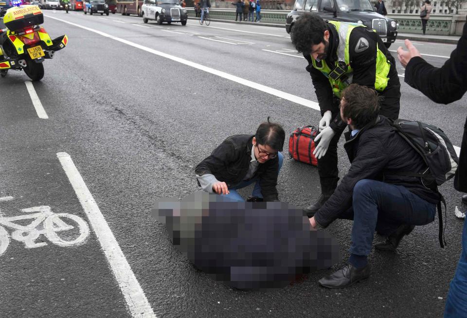 Heroic bystanders rushed to help those ploughed over on Westminster Bridge this afternoon