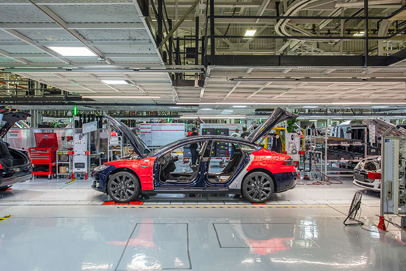 Model X SUV assembly at Tesla's Fremont auto factory